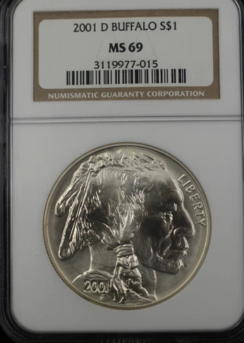2001-D AMERICAN SILVER BUFFALO $1 NGC MS69 (77015)
