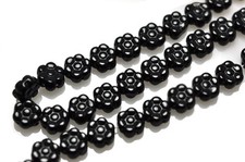 25 Black Czech Glass Flower Beads 8MM