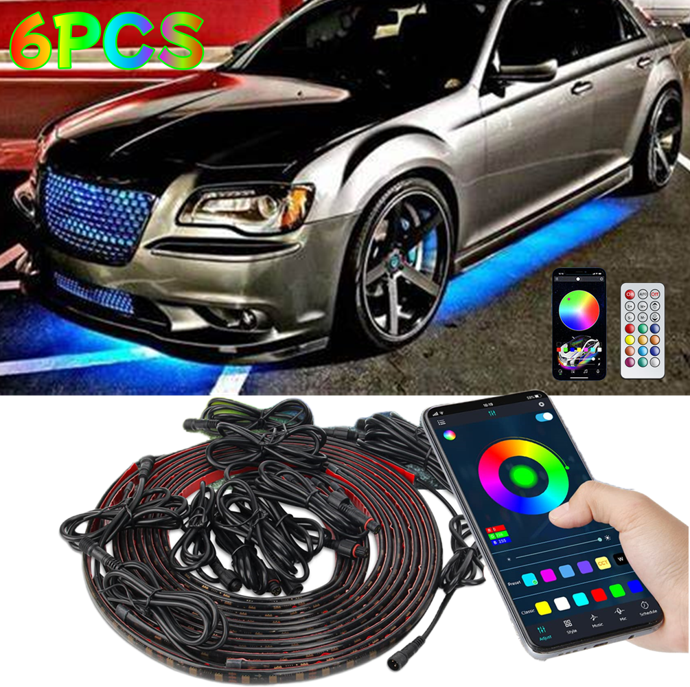 6x RGB LED Strip Bar Underglow Kit Neon Lights APP Remote For