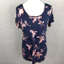 Torrid 2 Super Soft Tunic Top Size 2X Navy Blue Floral Knit Short Sleeve Layered