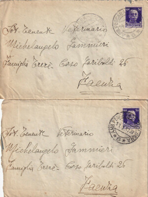 C1197-KINGDOM, 2 ENVELOPES WITH CANCELLATION AMB. PESCARA-BOLOGNA *6*, FOR FAENZA, 50c., 1937