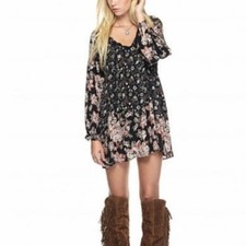 Free People Lucky Loosey Onyx Combo Swing Dress Tunic Long Sleeve Womens Size XS