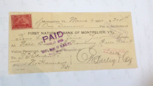 US Postal History Revenue first National Bank Check 1900