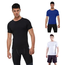 Men's Compression Base Layer Top Short Sleeve Thermal Gym Sports Tight Shirt