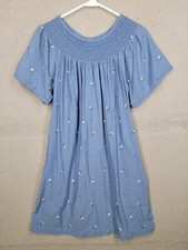Old Navy Womens Dress Plus S Blue Smocked Floral Embroidered Lightweight Flowy