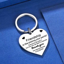 Best Friend Friendship Stainless Steel Heart Silver Keychain Women Girls Gift US