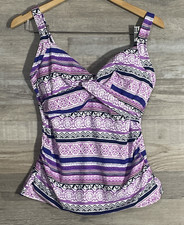Lands' End Wrap Underwire Tankini Deep Sea Purple Bombay Stripe SIZE 8