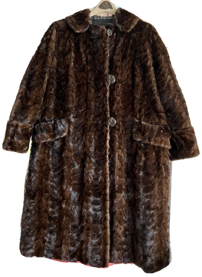 VTG FUR COAT GENUINE FULL LENGTH MAHOGANY BROWN MINK TEXTURED MARSHALL & SWIFT - Image 2 of 4