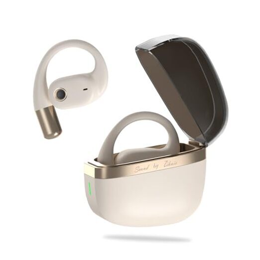 True Wireless Open Ear Headphones with Mic,Bluetooth Earbuds with Beige