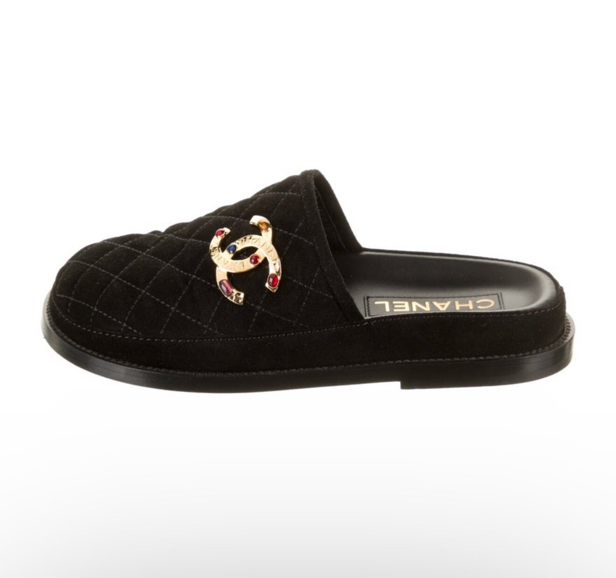 CHANEL ミュール　size37 5㎝ヒール Chanel 2022 Interlocking CC Logo Suede Mules Women Sz 37.5