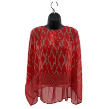 Collective Concepts Poncho Blouse WMNS XS Red/Gray Abstract Crew Neck #TS6442-01