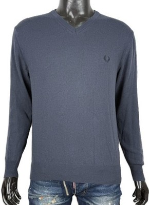 Fred Perry Herren Pullover Gr. M Pullover Wolle V-Ausschnitt Grau Logo