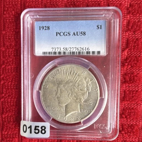 1928 Peace Dollar PCGS AU58 $1 Silver Coin Philadelphia ref#158