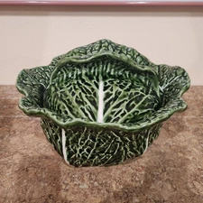 Vintage Olfaire Ceramic Cabbage Tureen w/ Lid, Majolica, Portugal, 11.5", NEW