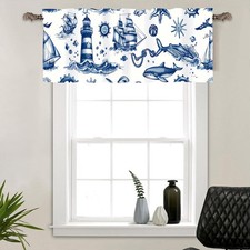 1 Panel Rustic Lighthouse Nautical Valance for Windows, Boat Pattern Coastal ...