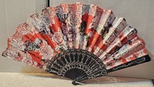 SMALL ORIENTAL FOLDING HAND FAN WITH A ROSES FLORAL FLOWER COLORFUL DESIGN I