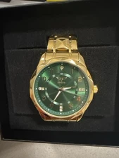 Invicta Gold Tone Green Dial Men's Watch Stainless Steel Band
