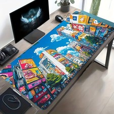 1 Large Electronic Sports Game Mouse Pad, Bustling Animation Style Urban Stree