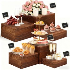 Wooden Risers Display Stands Brown 6 Pack Rustic Wood Cake Stands
