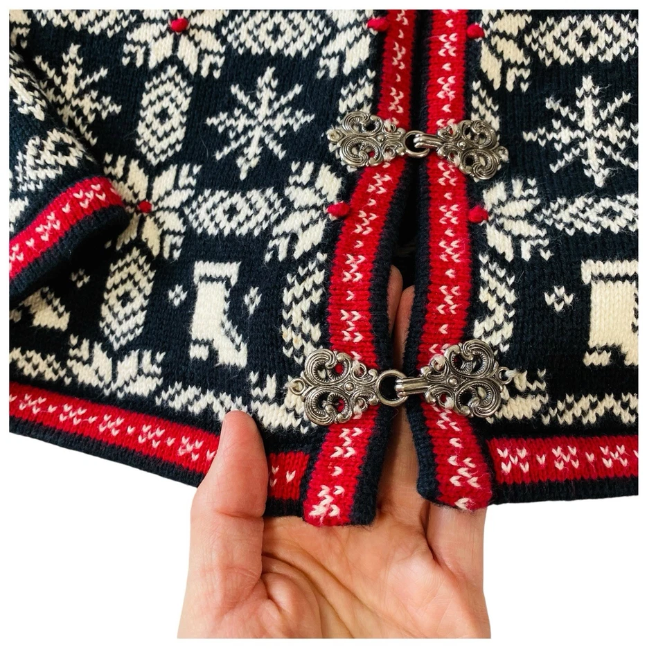 复古 TALBOTS 圣诞开衫小号小雪花靴连指手套树 — 第 3/4 张图片