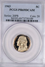 1963 Jefferson Nickel Proof PCGS PR 69 DCAM PF ULTRA CAMEO Old Holder Coin 5C