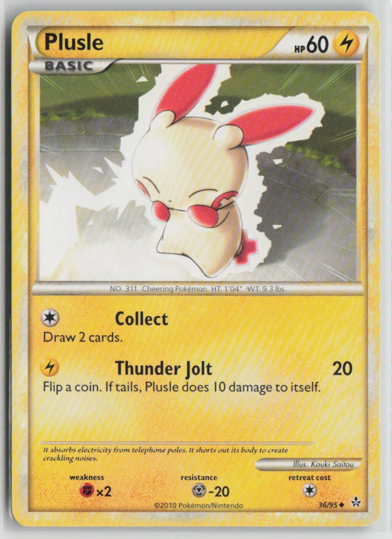 Plusle 36/95 Uncommon HGSS Unleashed Pokemon Moderately Played