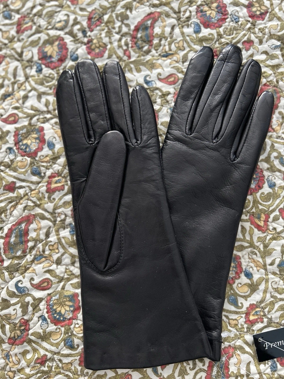 Black Leather Gloves Cashmere Lined Sz Med Touchscreen Tech