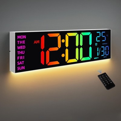 8 Colors Digital Wall Clock, 16.2'' Large Digital Clock with Temperature, Date...