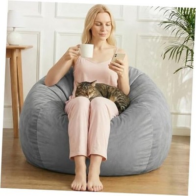 Stuffed Animal Storage Bean Bag Chair Cover for Adults L for Adults Dark Gray