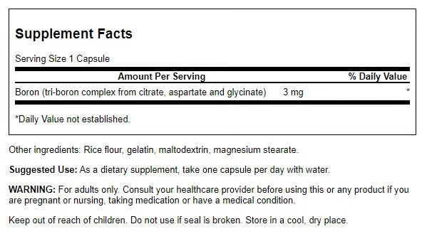 Swanson Triple Boro Complejo Cápsulas, 3 mg, 250 unidades Foto 2 de 4