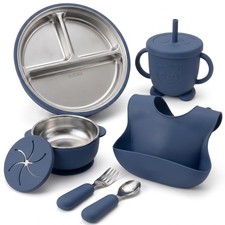 Stainless Steel Silicone Toddler Feeding Set, 7 Piece Kids Dinnerware with ...
