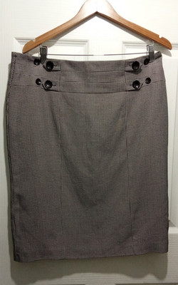 Debenham Collection Pencil Button Detail Office Poppy Tooth Skirt UK 16 EU44