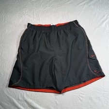 Nike Swim Trunks Mens Medium Swoosh Pocket Gray Mesh Lined Drawstring Spellout