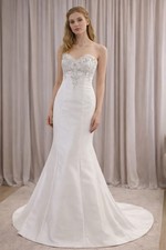 White Satin Sleeveless Sweetheart Mermaid Wedding Dress with Beading  Corset