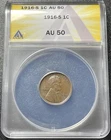1916-S Lincoln Wheat Cent ANACS AU50 Key Date Better Grade San Francisco Penny