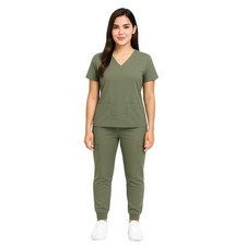 Women s Essential Jogger Set Stretch V-Neck Scrub Top 6-Pocket Pant, Ligh...
