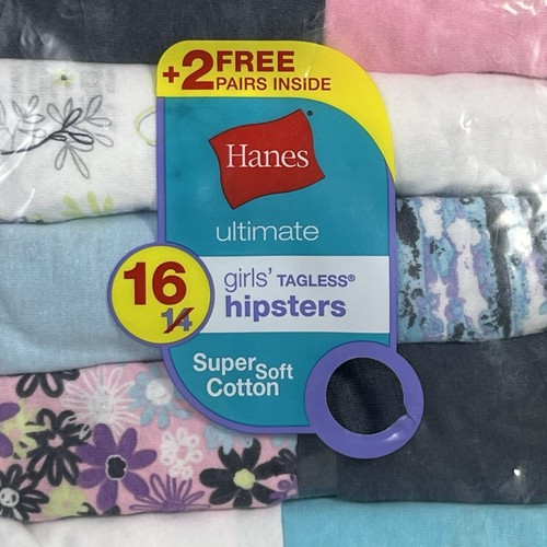 Hanes Ultimate Girls Tagless Cotton Hipsters Underwear Pack of 16 Pairs- Size 10 - Picture 2 of 6