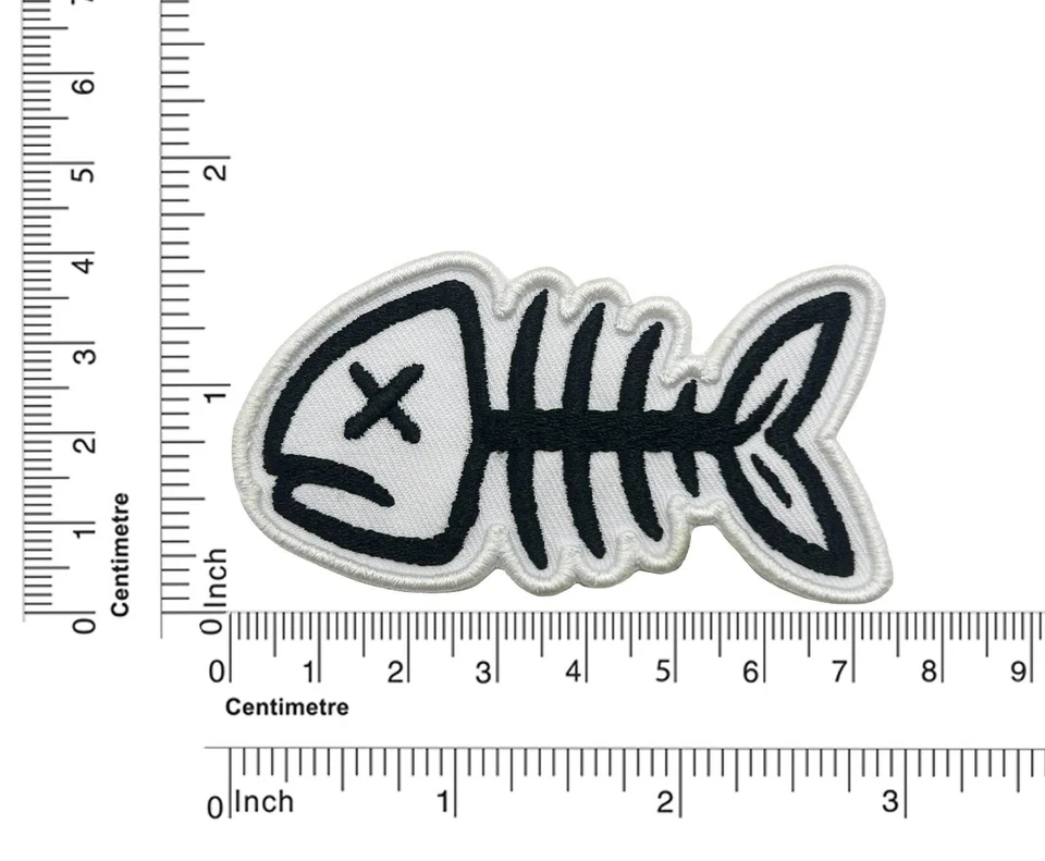 Moohaha Fish Bone 3D Embroidered Patches Sew-On Iron-On Animal Edgy Fun Gift - Image 4 of 4