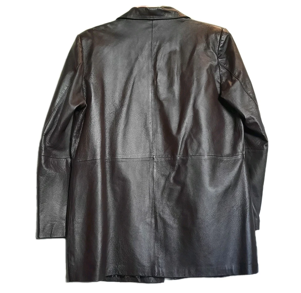Blazer Chaqueta Lew Magram Marrón Cuero Genuino Largo Medio Forrado Frente Abierto 18 Foto 2 de 4