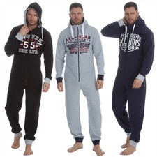 Mens Varsity 1Onesie Fleece Logo Hooded Zip Front All In One S-XL