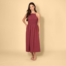 Solid & Striped Women Smocked A-Line Dress - Burgundy XXL