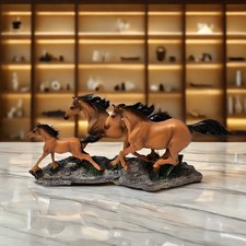 16"H Brown Realistic Running Horse Family Figurine OrnamentDecor Unique Gift