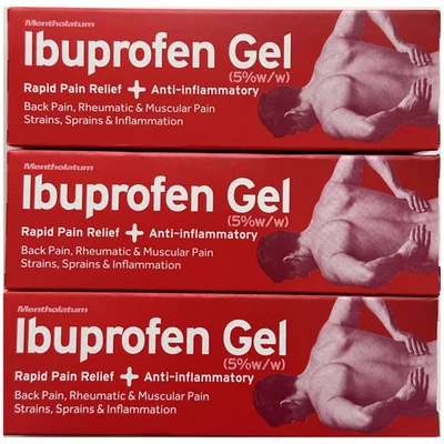 MENTHOLATUM 3 x Ibuprofen Gel 50g-Fast Pain&Swelling Relief-Back-Muscular-Rheumatic Injuries