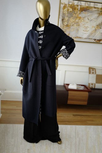 Nuovo Hermes Chaine D' Ancre Doppio Cashmere Cappotto Lungo IN Blu Marino Taglia - Foto 17 di 24