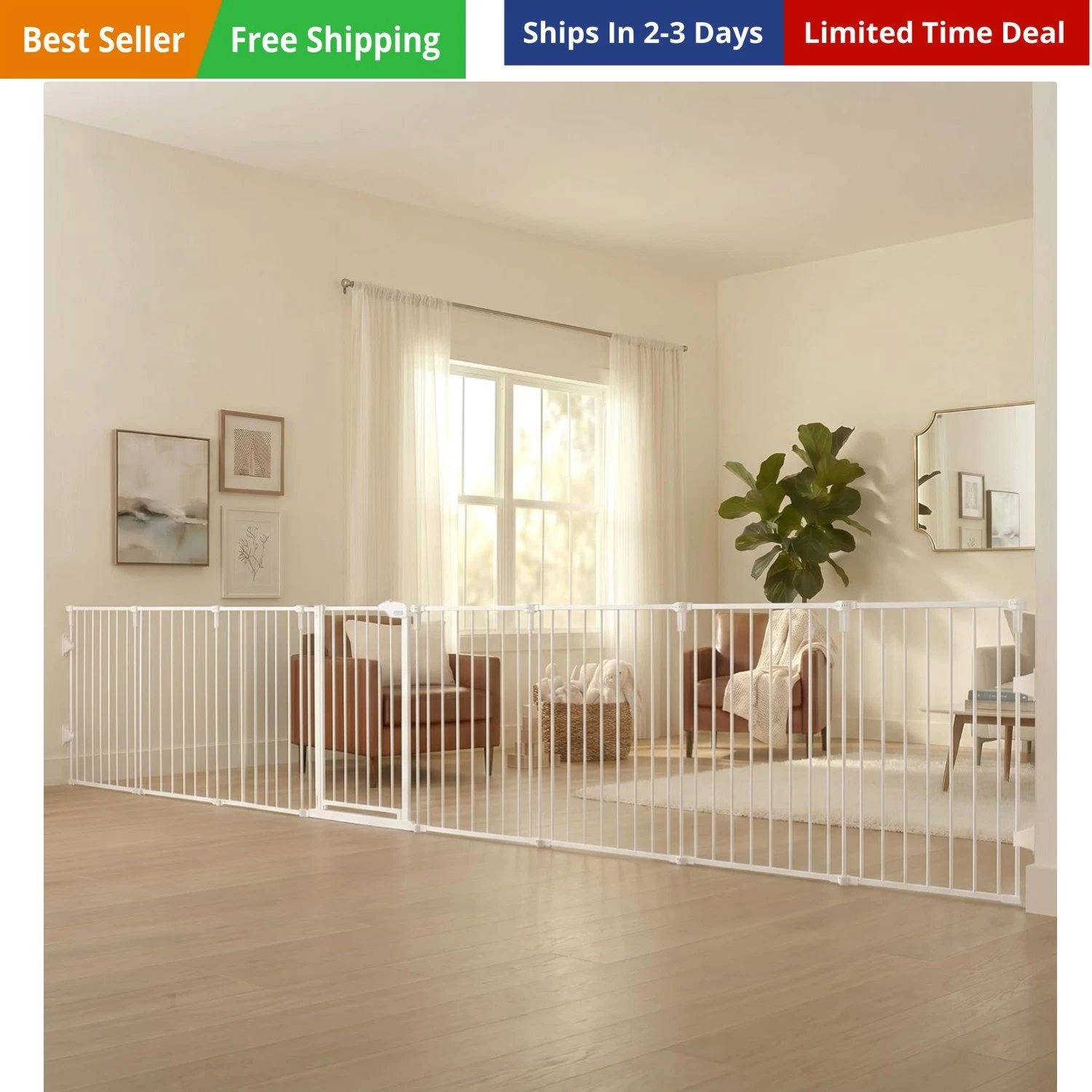 Safety 192" Super Wide Baby Gate & Play Yard, 2-in-1 Convertible Extra Wide S...