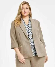 Kasper Plus Size Zip-Pocket One-Button Blazer - Cypress Grey - SZ 16W