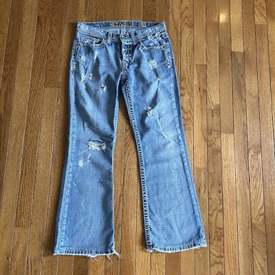 BKE Fulton Jeans 29 Boot Cut Button Fly Distressed Light Stone Wash Denim