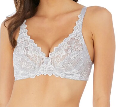 Wacoal Eglantine Bra Size 36C Kasumi Grey Lace Non Wired Soft Full Cup BFA162