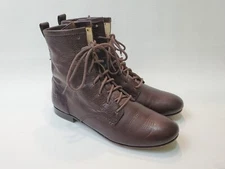 Frye Jillian Brown Combat Boots Lace Side Zip Womens Size 6 US