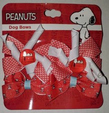 Snoopy Peanuts Dog Hair Bows with Metal Clip 2 Pair Red White NOS Approx. 2"
